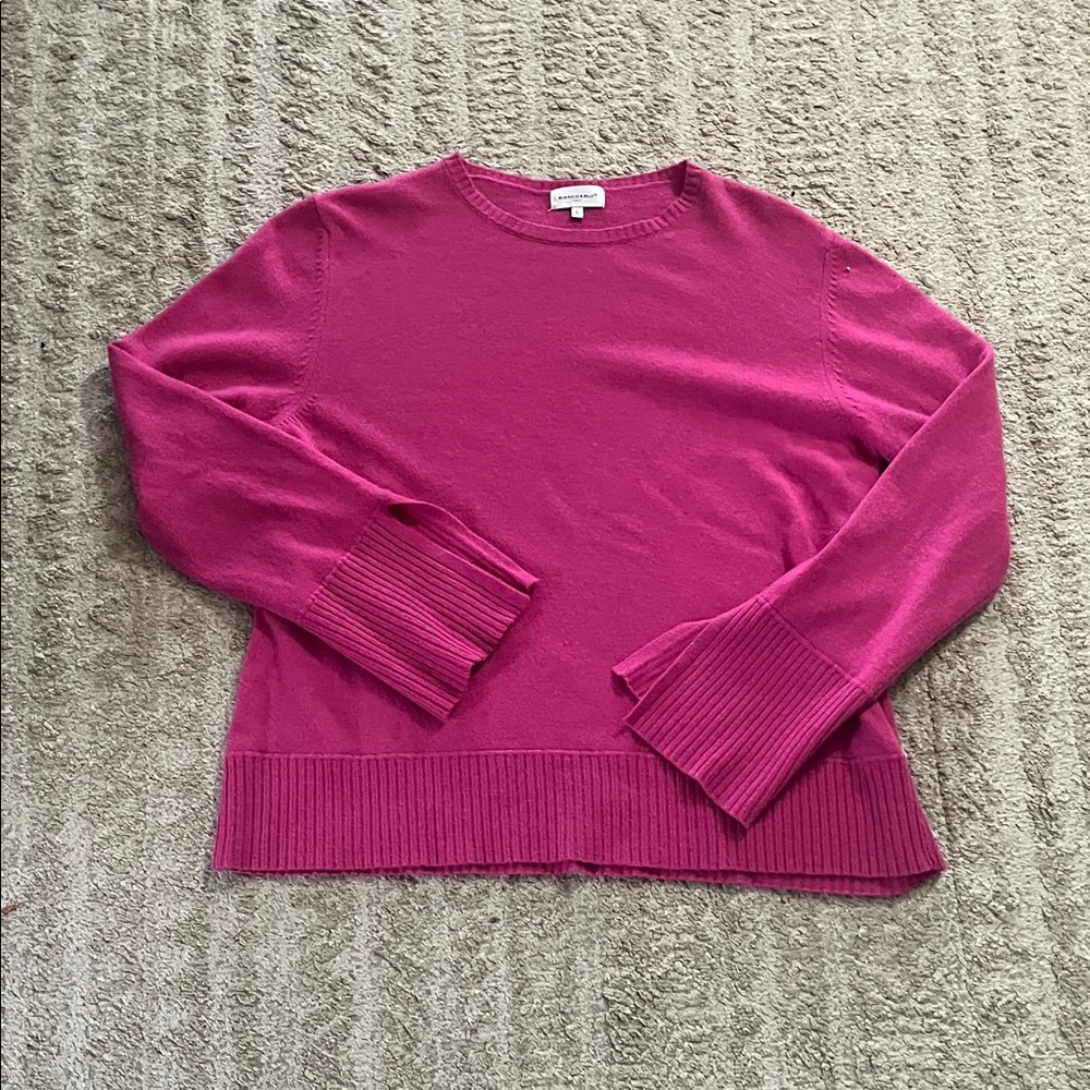 Bianco & Blu Fuchsia Pink Italian Crewneck Cashmere Wool Boxy Sweater Large
